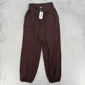 Daceslon Womens Yoga Joggers Dark Coffee Brown Crossover Waist Pockets Size L